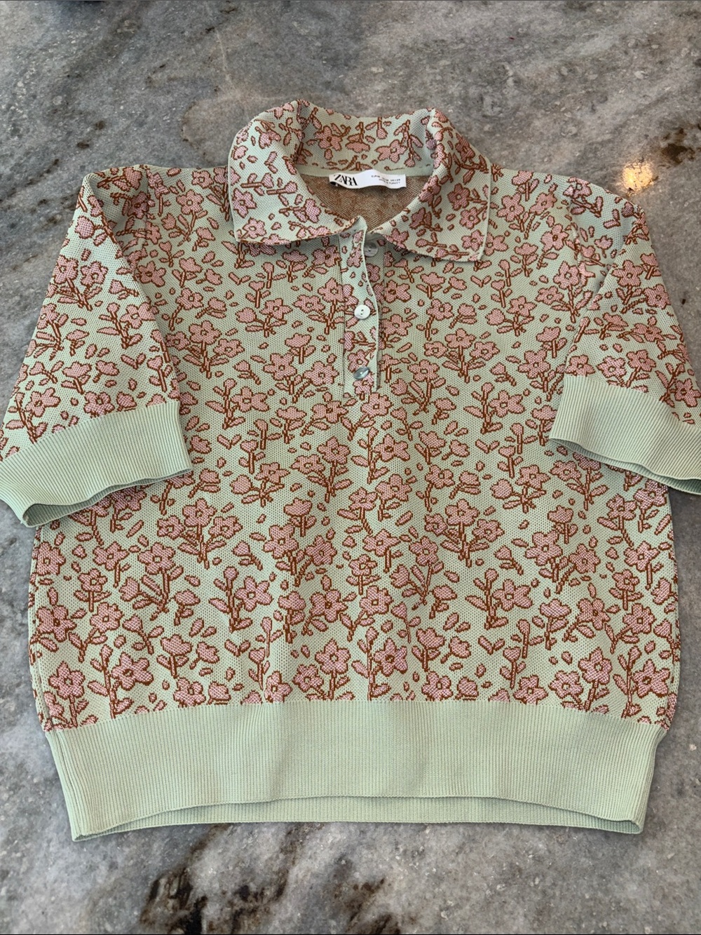 ZARA Jacquard Pattern polo sweater/top, M
